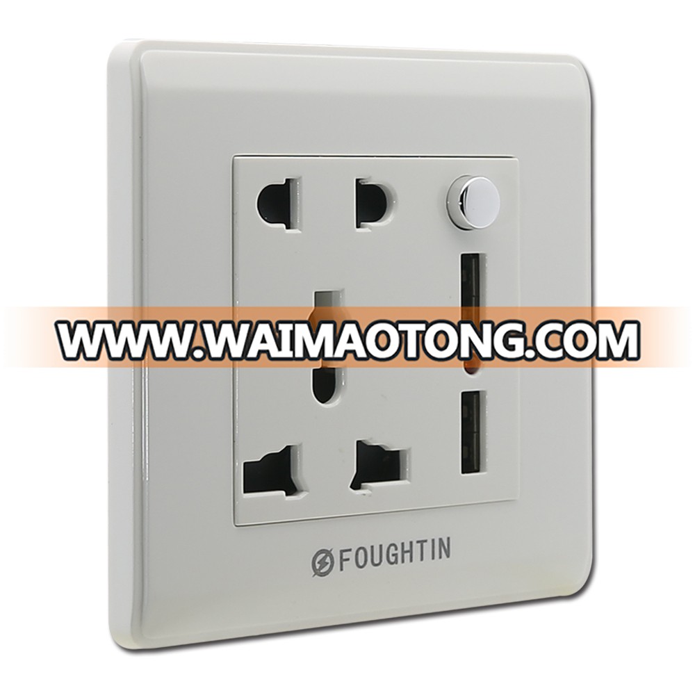 5pin multi function socket with 2 USB port with neon wall multi socket with usb