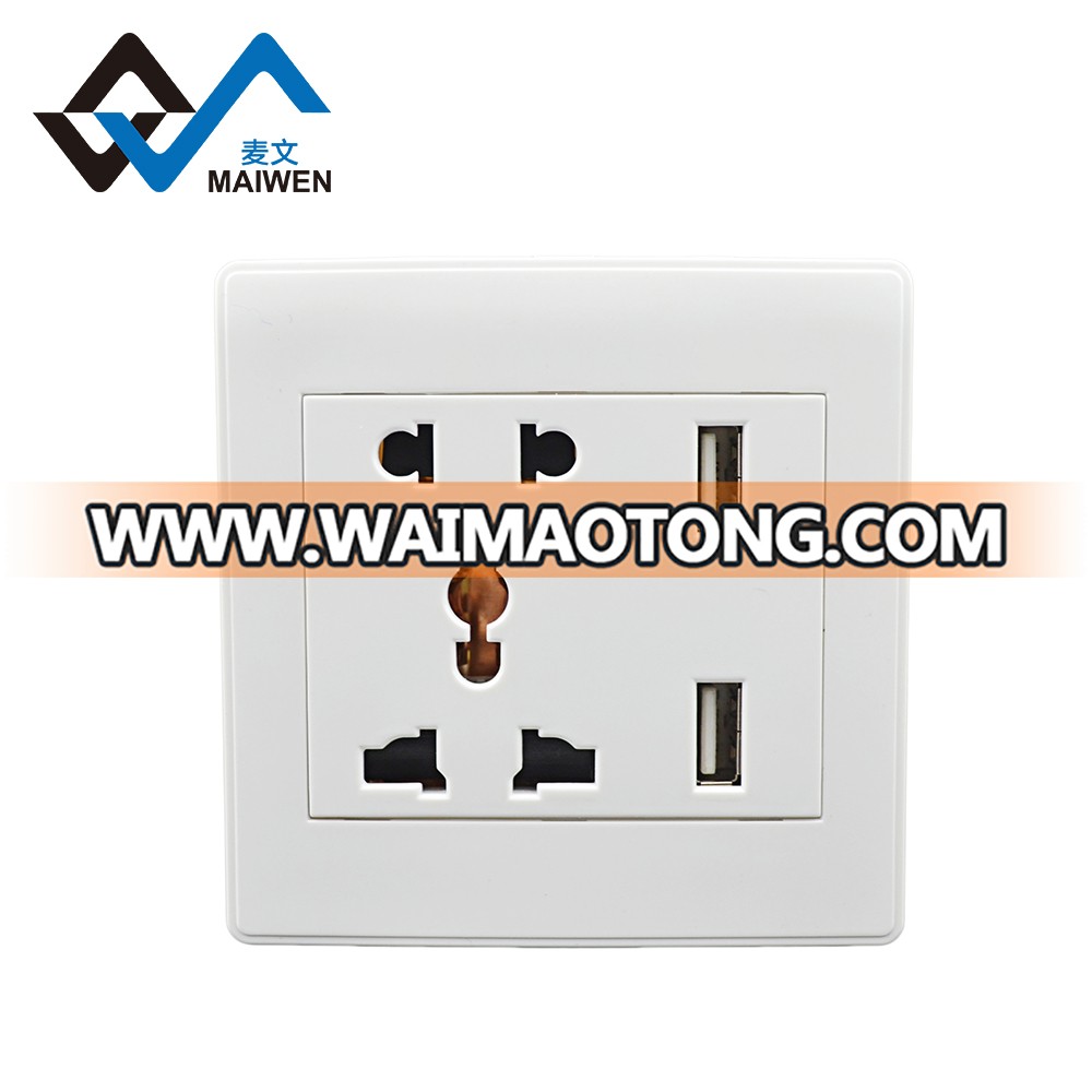 Power safe white / golden color 5 holes international dual usb charger wall socket